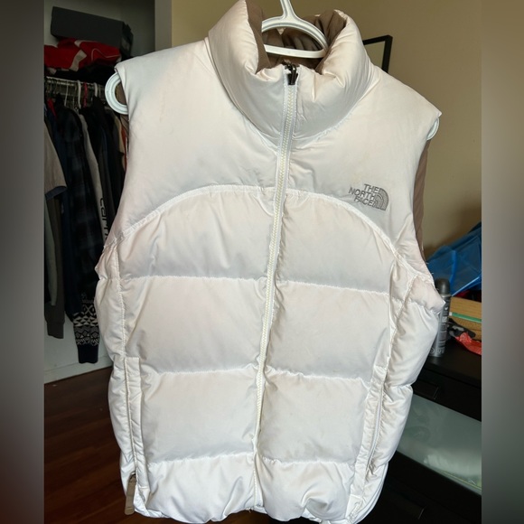 White/Brown North Face Puffer Vest - Picture 2 of 3